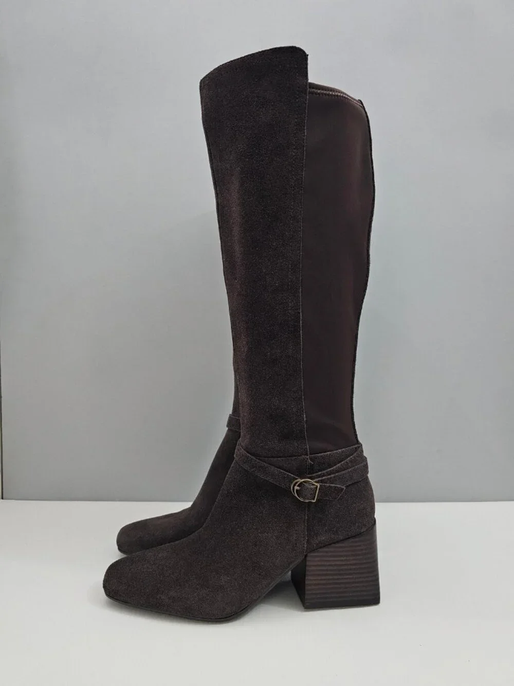 Blondo Twyla Waterproof Brown Suede Knee High Riding Boots Block Heel Womens 8